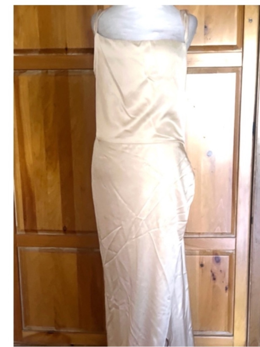 NWT Reformation Square Neckline Elegant Blush Satin Maxi Dress Sz 22 - Picture 3 of 8
